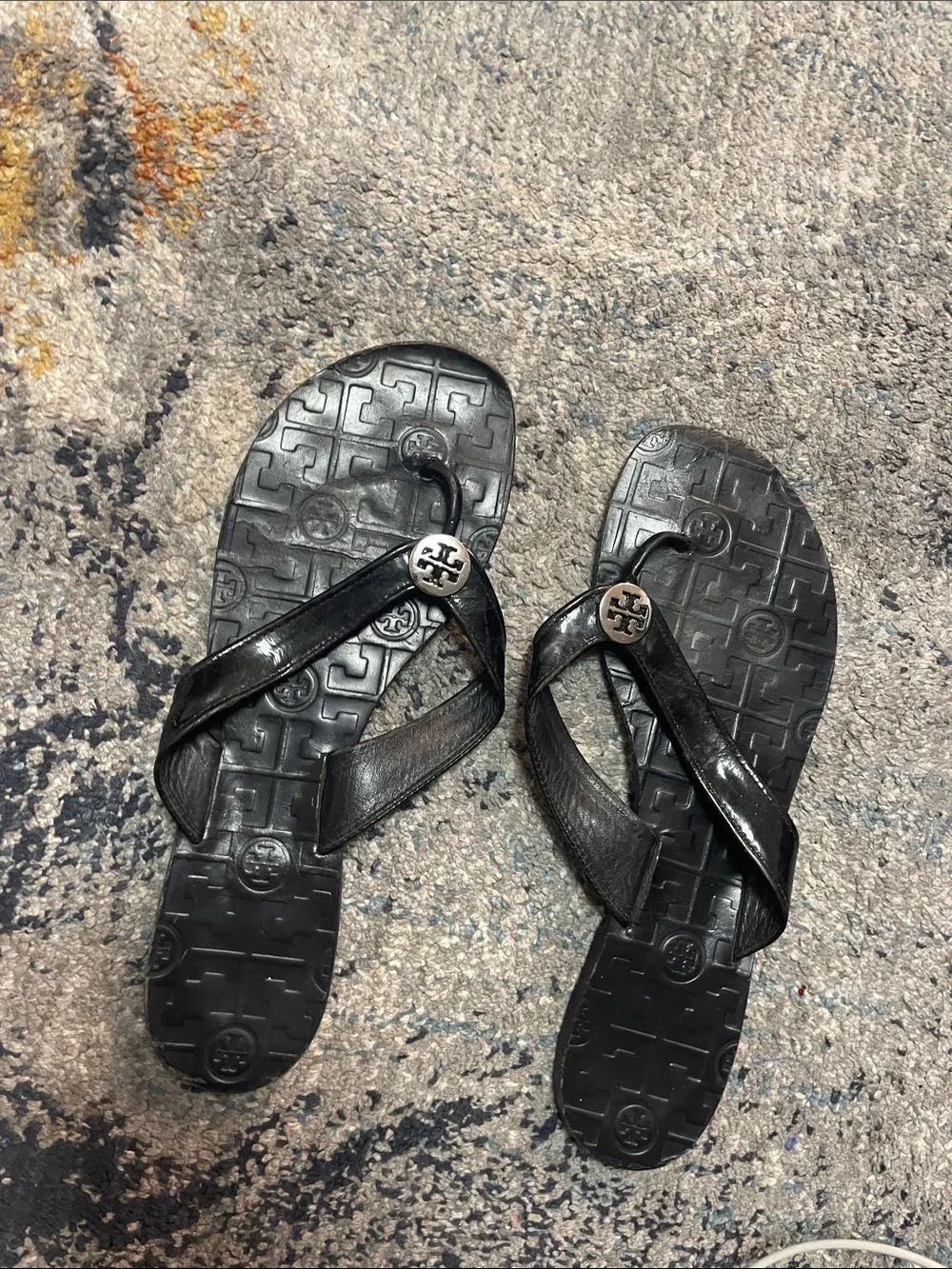 Tory Burch Black Logo Medallion Thong Sandals